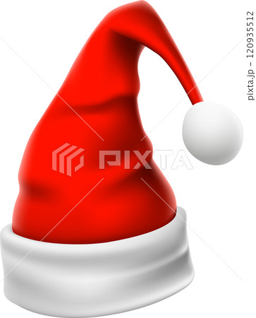 Red santa claus hat featuring white trim and a fluffy pompom embodies the joyful spirit of christmas, inspiring feelings of giving, celebration, and festive cheer during the holiday season 120935512