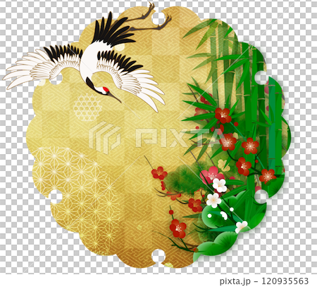 Golden snowflake and pine, bamboo and plum background material 120935563