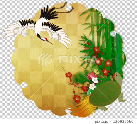 Golden snowflake and pine, bamboo and plum background material 120935566