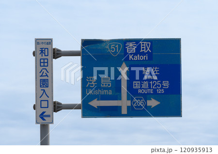 茨城県稲敷市の国道51号線と県道206号線の道路標識 茨城県稲敷市の国道51号線と県道206号線の道路標識 120935913