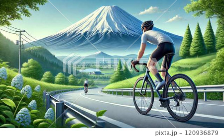 富士山近くでのサイクリング｜自然と冒険を楽しむ旅行シーン 120936879