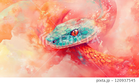 ピンクの背景と迫力のある蛇のイラスト背景素材のイラスト素材