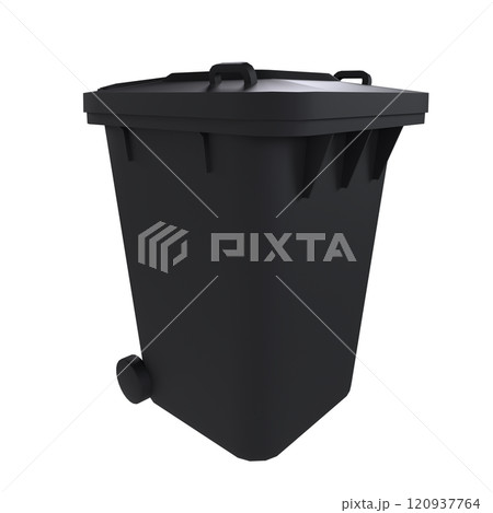 Black trash bin with wheels isolated on a white background 120937764
