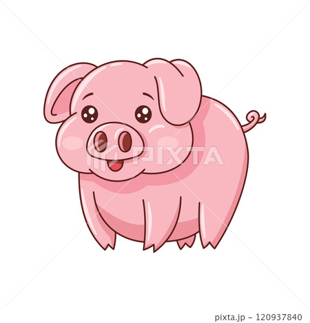 Cute cartoon style fat piglet isolated on white background 120937840