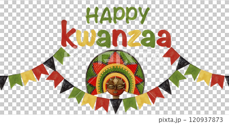 Happy Kwanzaa seamless border of African woven fan and party garland. Hand drawn watercolor holiday illustration of traditional symbol. Isolated drawing for African-American festive designs. Happy Kwanzaa seamless border of African woven fan and party garland. Hand drawn watercolor holiday illustration of traditional symbol. Isolated drawing for African-American festive designs. 120937873