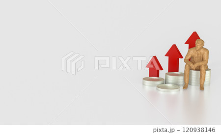 The Man sitting on Gold coins and red arrow up on white background for Business concept 3d rendering. The Man sitting on Gold coins and red arrow up on white background for Business concept 3d rendering. 120938146