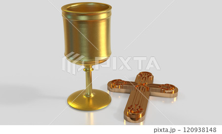 The Holy grail and cross for religious concept 3d rendering. 120938148