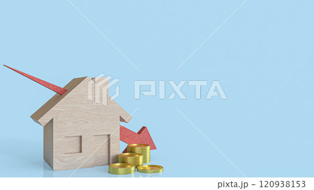 The Wood house and red arrow down for property or building concept 3d rendering. 120938153