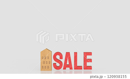 The Wood house and red sale for property or building concept 3d rendering. 120938155