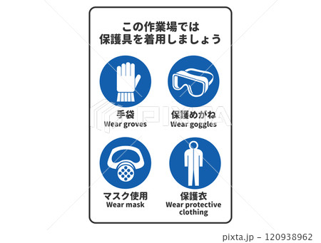 保護具着用 指示標識 複合ピクトグラム・安全マークの看板イラスト 120938962