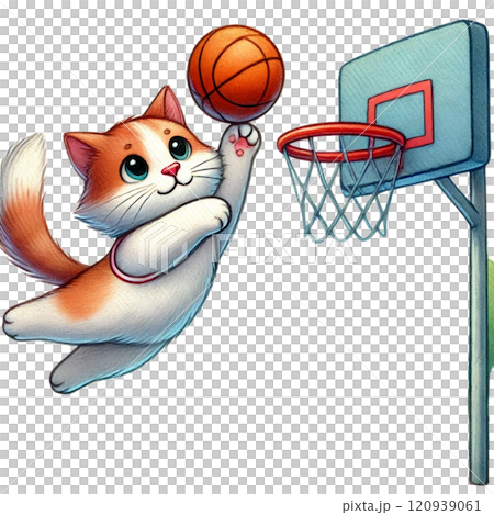 A cat scoring a basketball goal A cat scoring a basketball goal 120939061