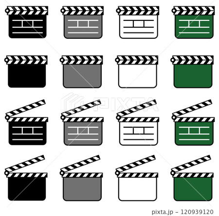 様々な形のカチンコ、クラッパーボード,シーンカット棒のベクターイラストセット 120939120