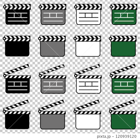様々な形のカチンコ、クラッパーボード,シーンカット棒のベクターイラストセット 120939120