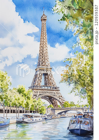 パリのエッフェル塔とセーヌ川 パリのエッフェル塔とセーヌ川 120939387