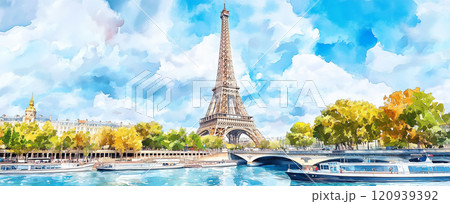 パリのエッフェル塔とセーヌ川のイラスト素材 [120939392] - PIXTA