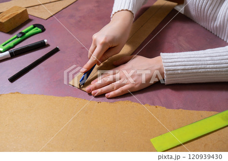 Wooden Christmas tree Sustainable preparation Diy process of making handmade decoration. Step by step activity for children. Inclusive and responsible stress relief holiday hobby 120939430