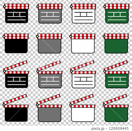 Vector illustration set of various shapes of clapperboards, clapper boards, scene cut sticks 120939445