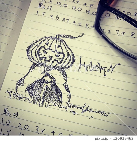 ノートに書いたハロウィンの落書き ノートに書いたハロウィンの落書き 120939462