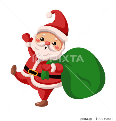 Santa holds carrying sack with gifts flat vector character 120939681