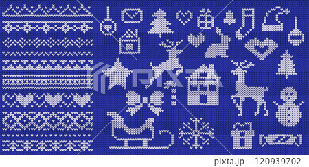 Knitted patterns and symbols vector illustrations set 120939702