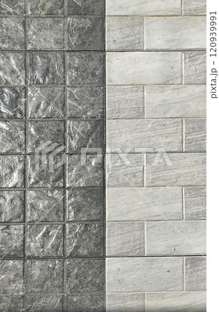 two patterns of tile on floor inder sunshine 120939991