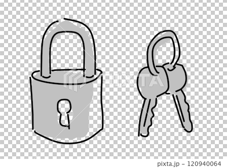 鑰匙和掛鎖的手繪線條圖圖標 120940064
