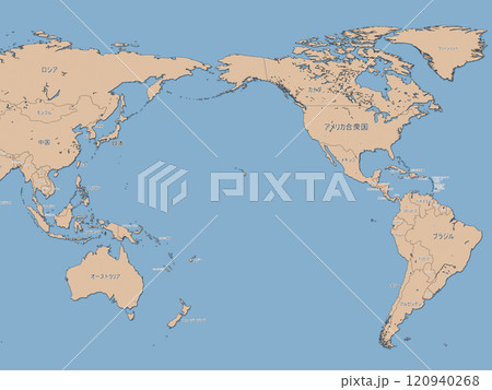 世界地図 日本語表記 国名入り 太平洋 地球 世界地図 日本語表記 国名入り 太平洋 地球 120940268