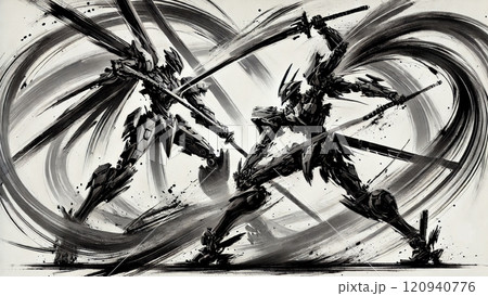 戦うロボットの水墨画のイラスト素材 [120940776] - PIXTA