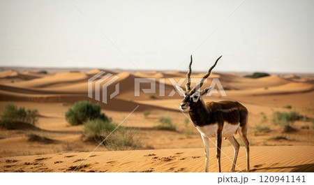 Majestic blackbuck gazelle in serene desert environment for travel and wildlife conservation themes 120941141