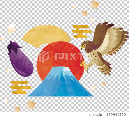 正月 初夢 一富士二鷹三茄子 水彩 手描き イラスト 素材 正月 初夢 一富士二鷹三茄子 水彩 手描き イラスト 素材 120941330