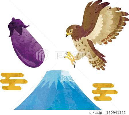 正月 初夢 一富士二鷹三茄子 水彩 手描き イラスト 素材 正月 初夢 一富士二鷹三茄子 水彩 手描き イラスト 素材 120941331