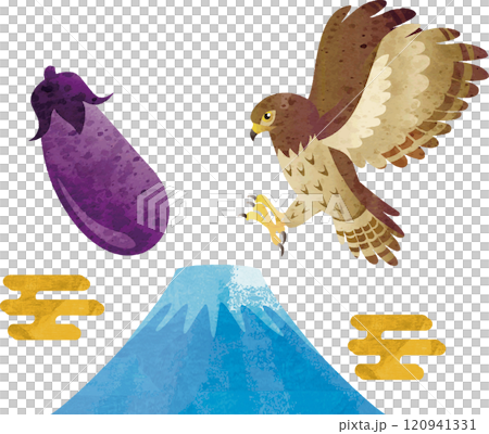 新年初夢一富士二鷹三茄子水彩手繪插畫素材 120941331