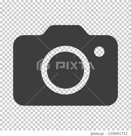 Minimalist flat camera icon on a clean white background. Perfect for photography-related content, blogs, apps, or websites. Ideal for creative projects, graphic design, and modern branding. 120941731