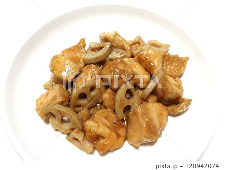 鶏むね肉とレンコンのおいしい甘辛炒め 120942074