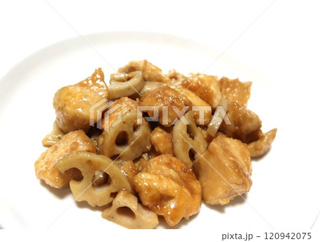 鶏むね肉とレンコンのおいしい甘辛炒め 120942075