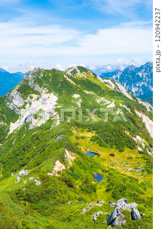 夏の烏帽子岳・南沢岳登山(烏帽子岳山頂から南沢岳方面の眺め) 夏の烏帽子岳・南沢岳登山(烏帽子岳山頂から南沢岳方面の眺め) 120942237