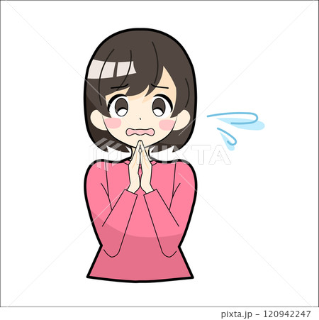 謝る私服女性のイラストのイラスト素材 [120942247] - PIXTA