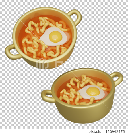 Ramen in a nickel silver pot 3D graphic 120942376
