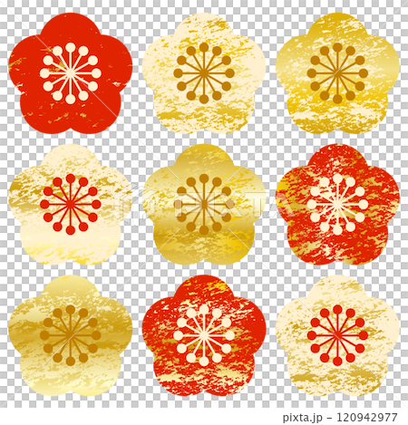 金箔の模様入りの梅の花アイコンセット 金箔の模様入りの梅の花アイコンセット 120942977