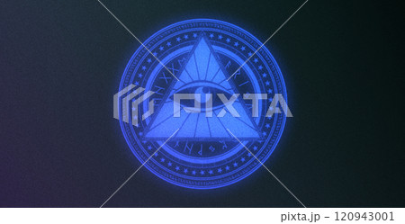 輝く万物を見通す目と未来的な幾何学模様の背景 120943001