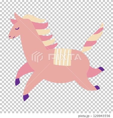 新年賀卡素材 可愛的小馬插畫素材 120943556