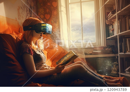 AR glasses technology concept with transparent goggles. Augmented reality futuristic immersive experience. Generated AI AR glasses technology concept with transparent goggles. Augmented reality futuristic immersive experience. Generated AI 120943789