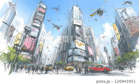 無数のドローンが飛び交うAIにより支配された近未来の都市