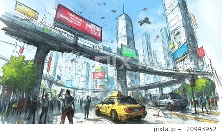 無数のドローンが飛び交うAIにより支配された近未来の都市