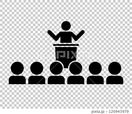 Icon of speaker at podium and audience 120943979