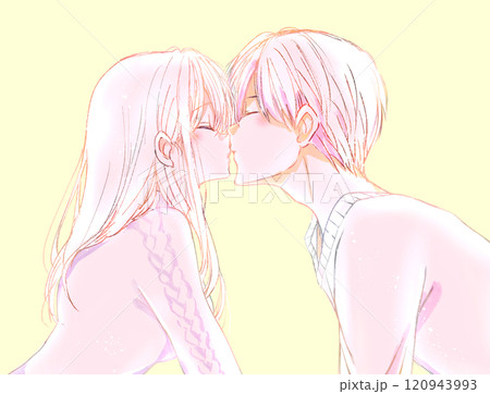 キスする男女　冬　線画　逆光 120943993