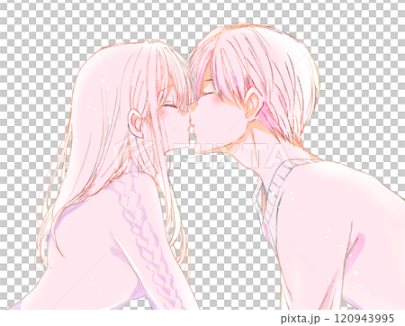 キスする男女　冬　線画　逆光 120943995