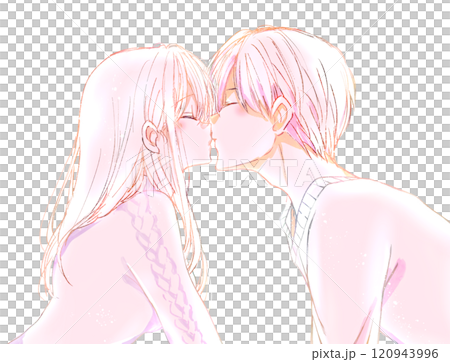 キスする男女　冬　線画　逆光 120943996