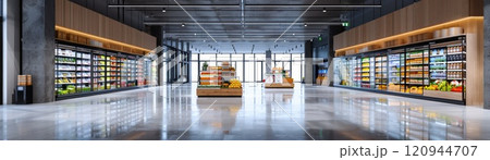 A large produce section in a grocery store A large produce section in a grocery store 120944707