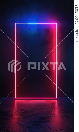 A neon sign with a red and blue frame 120945057